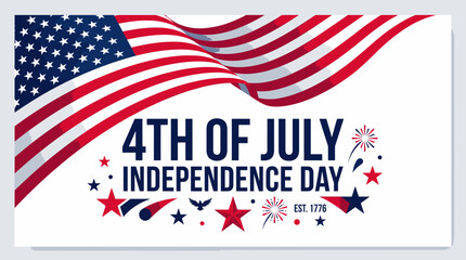 Obraz premium American flag waving on Independence Day with stylized vector graphics