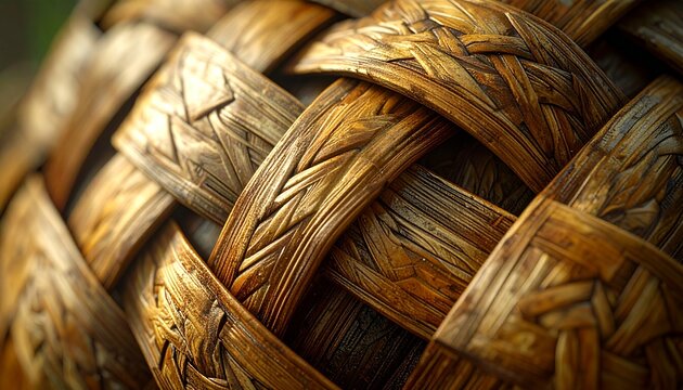 Close-up of Woven Natural Fibers Creating a Textured Surface.