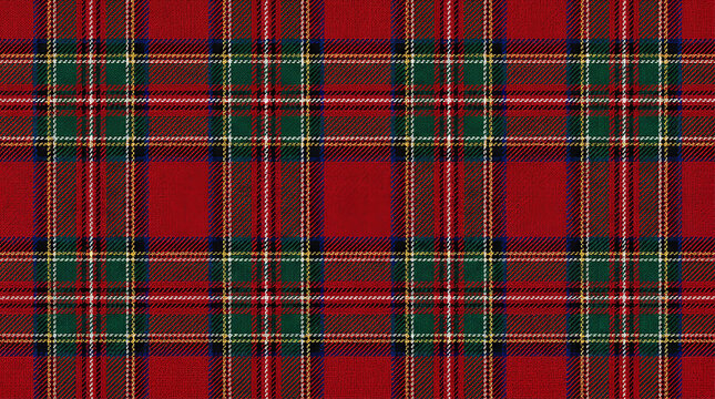 red, green, and yellow tartan plaid fabric with a classic scottish pattern.