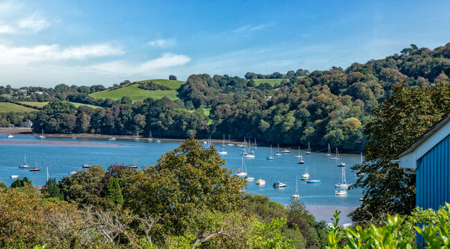 Boats moored on the River Dart, Dittisham, Devon, United Kingdom