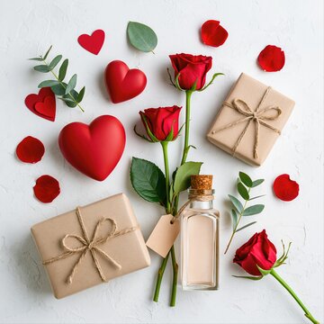 Gift arrangement with flowers and decorative items for a special occasion in a bright setting