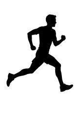 Fototapeta premium Black silhouette of man running side view sport athlete on white background 