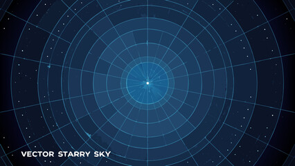 Concentric circle pattern with scattered stars a dark blue vector starry sky background astral astronomy celestial circular © Riya