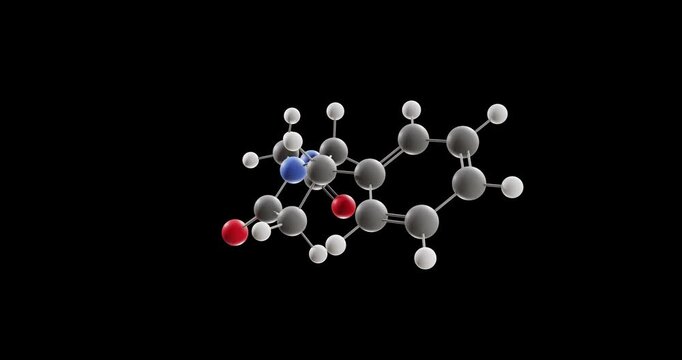 Phenylpiracetam molecule, rotating 3D model of central nervous system stimulant, looped video on a black background
