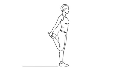 Fototapeta premium Woman stretching leg continuous line drawing. Fitness and warm up exercise concept. Minimalist vector illustration