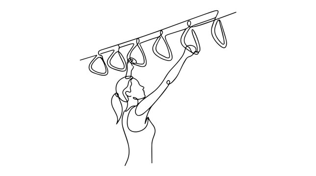 Woman hanging on monkey bars continuous line drawing. Fitness and exercise concept. Minimalist vector illustration