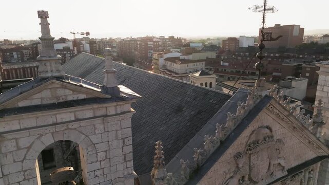 Aerial drone view of  San Pablo Church and city center of Valladolid,  Spain