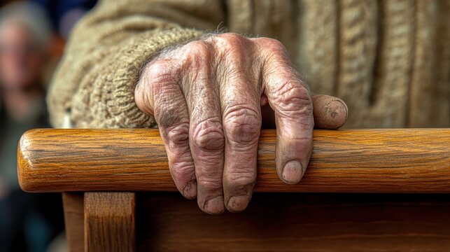 A calloused hand holding onto a wooden structure
