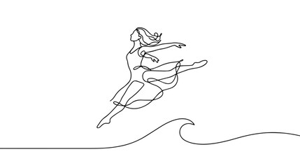 Fototapeta premium Continuous one line drawing of a woman dancing. Minimalist ballet dancer and choreography concept illustration. Single line art graphic