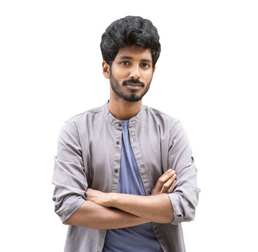 Handsome smiling young man with folded arms isolated transparent PNG, Joyful cheerful casual businessman with crossed hands studio shot