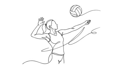 Fototapeta premium Female volleyball player hitting ball continuous line drawing. Minimalist team sport vector illustration