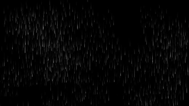 Realistic heavy rain animation isolated on black background for cinematic overlays, weather effects, storm scenes, and professional compositing. Perfect for motion graphics, dramatic edits, and HD