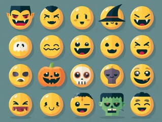 Fototapeta premium Halloween Themed Emoji Collection on Teal Background