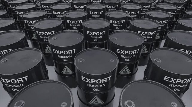 Repeating oil barrel pattern representing commodity markets, energy supply and industrial production. Ideal for financial media. Seamless loop animation, part of collection. 4k, Ultra HD 3840x2160