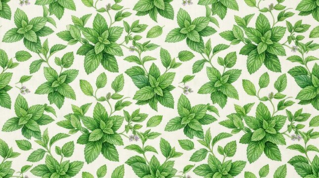 A green mint leaf pattern on a white background.