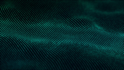 Teal dotted wave field flows across a dark background, creating a clean data landscape for artificial intelligence, analytics, technology, science, and digital networks. © Aksver