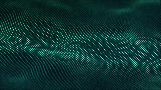 Teal dotted wave field flows across a dark background, creating a clean data landscape for artificial intelligence, analytics, technology, science, and digital networks.