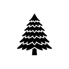 Obraz premium Evergreen pine tree silhouette icon isolated on white background representing winter forest nature and christmas holiday season decoration simple minimalist black symbol for outdoor designs.