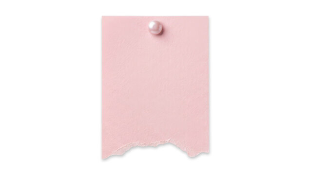 Pink paper note with a pearl tack isolated on transparent background
