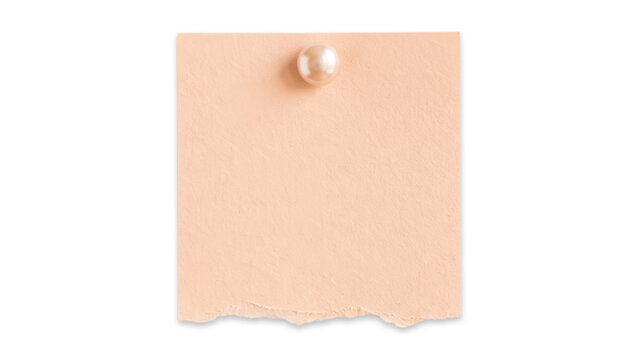 A peachcolored note with a pearl tack on a transparent background