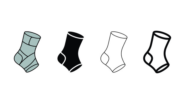 Four different colored sock illustrations in various shades and patterns