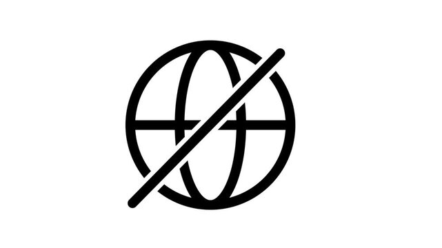 Simple black globe vector icon with a slash line, representing an offline status or disconnected web