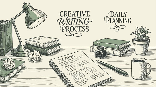 Elegant spiral study notebook with a professional metal fountain pen on paper, showcasing a creative writing process and academic product for stationary enthusiasts and office workspace.