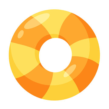 Cute Orange Yellow Swim Ring Cartoon Icon with Glossy Inflatable Pool Float
