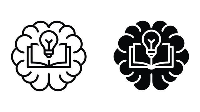 Brain human head icon with lightbulb inside representing creative thinking and knowledge growth in education or brainstorming concept in clean flat vector style for professional design projects
