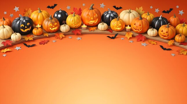 Festive halloween pumpkins and autumn decor a spooky seasonal border