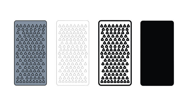 Four gray and black rectangles with triangle patterns on white background