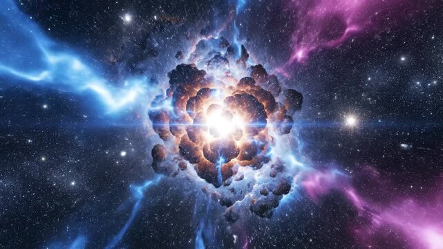 Supernova Explosion in Deep Space with Expanding Nebula and Radiant Energy Waves