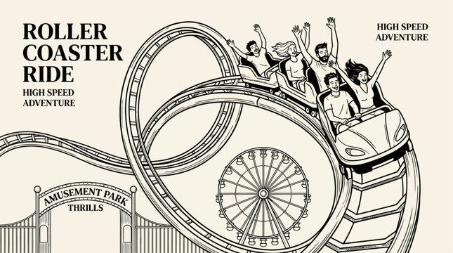 Exciting Roller Coaster Speeding Through Loops at Vibrant Amusement Park Under Clear Blue Sky During Summer Adventure for Thrill Seekers and Families Enjoying Outdoor Entertainment Fun