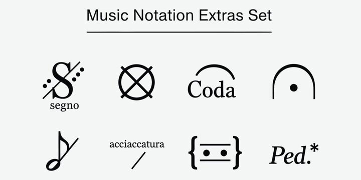 Musical symbols including segno coda and pedal marking during a clean white background