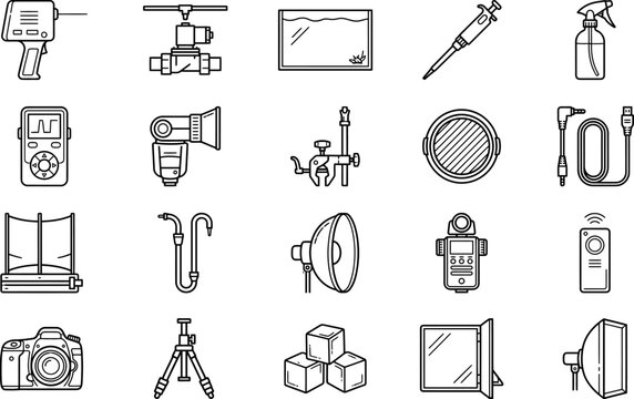 High-Speed Splash Photography Equipment Thin Line Vector Icons