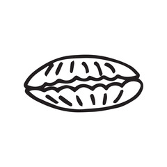 Simple black and white line drawing of a clam shell. © roky