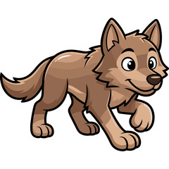 Fototapeta premium A cartoon wolf runs happily in a sunny meadow with lush green grass.
