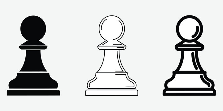 Three chess pawn silhouettes against a light background representing strategy and competition in vector style