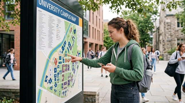 Navigating the university campus with a map and smartphone