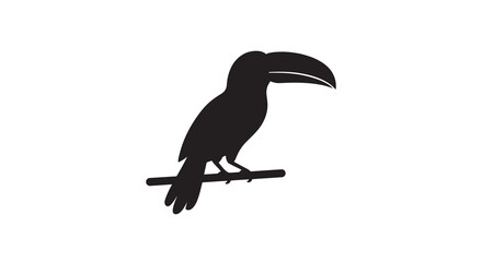 Obraz premium Toucan Silhouette On Branch Black And White Graphic