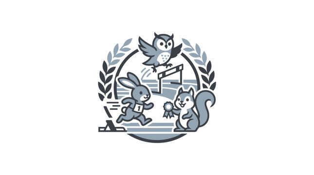 Rabbit Squirrel and Owl Emblem Logo.