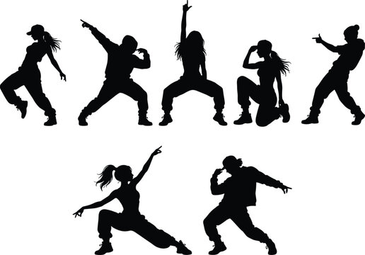 Hip Hop Dance Silhouette Collection with Urban Street Dancer Freestyle Performance Action Poses