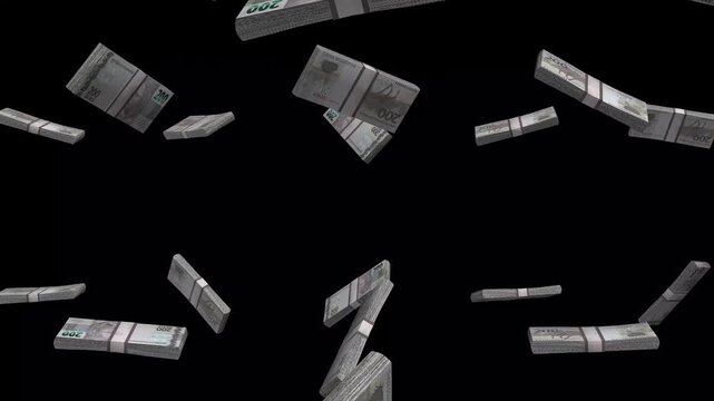 Brazil Money, Brazilian Real Banknotes Falling On Black Background, BRL Currency Stacks Dark Cinematic, 4K
