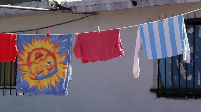 Argentina National Team Football Jersey And Clothes Hanging On Washing Line - 4K