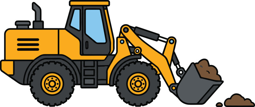 Wheel Loader Construction Vehicle Vector Illustration with Front Bucket Isolated on White Background