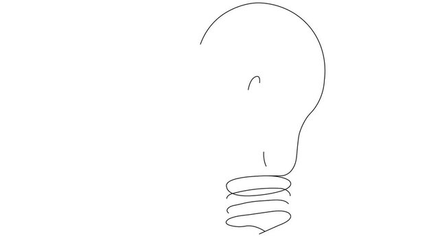 Continuous line drawing of a light bulb with a single filament and threaded base