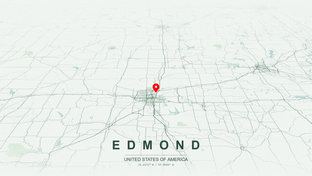 Modern minimalist vector map of Edmond, Oklahoma, USA. High-quality scalable illustration of Edmond Oklahoma County downtown historic city grid, Arcadia Lake for posters design.