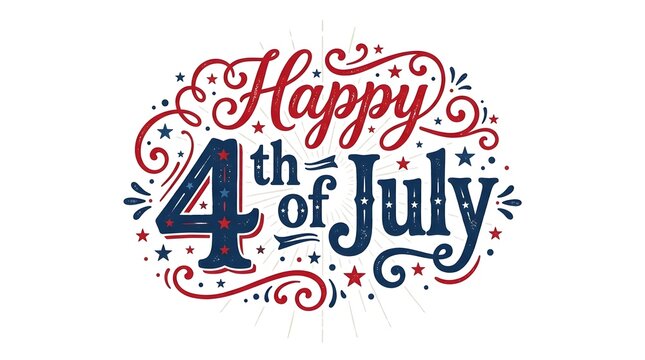 Happy 4th of july patriotic greeting with red white and blue decorations