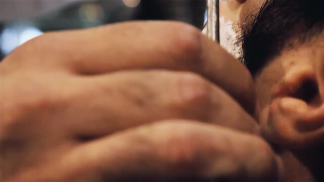 Professional Barber Shaving Client Beard with Blade and White Foam - 4K