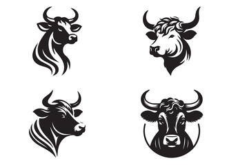 Obraz premium Cow Head Silhouette Vector Logo Design